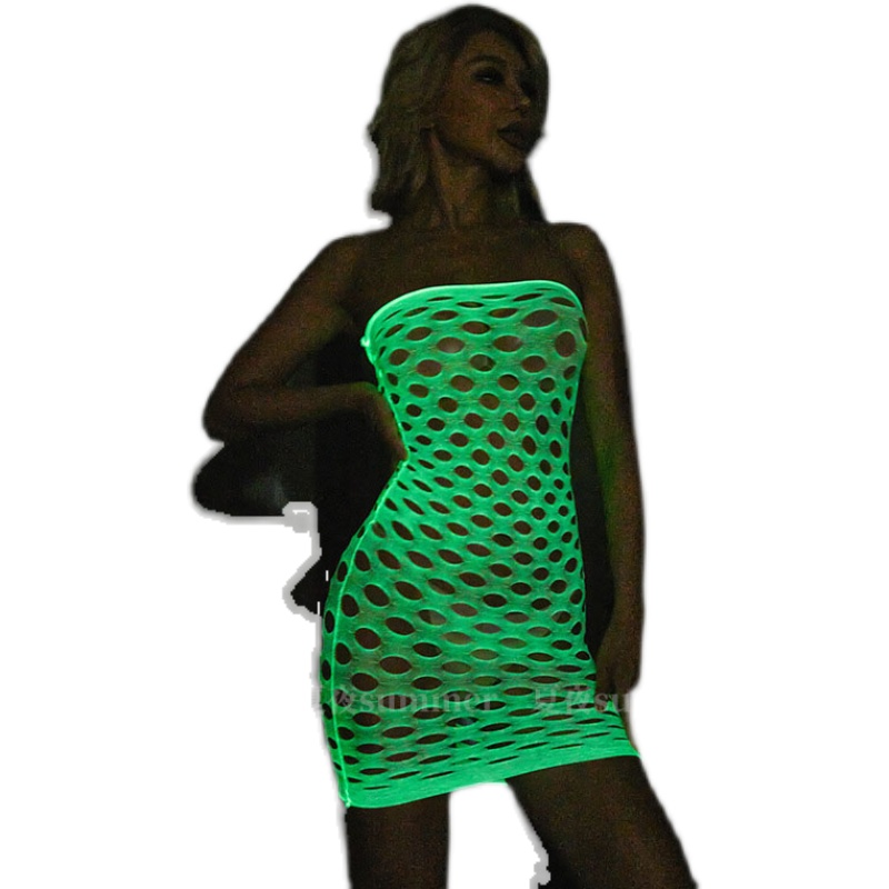 Bodystocking Fishnet - Leuchtender, im Dunkeln leuchtender Netz-Bodystocking, Übergröße,